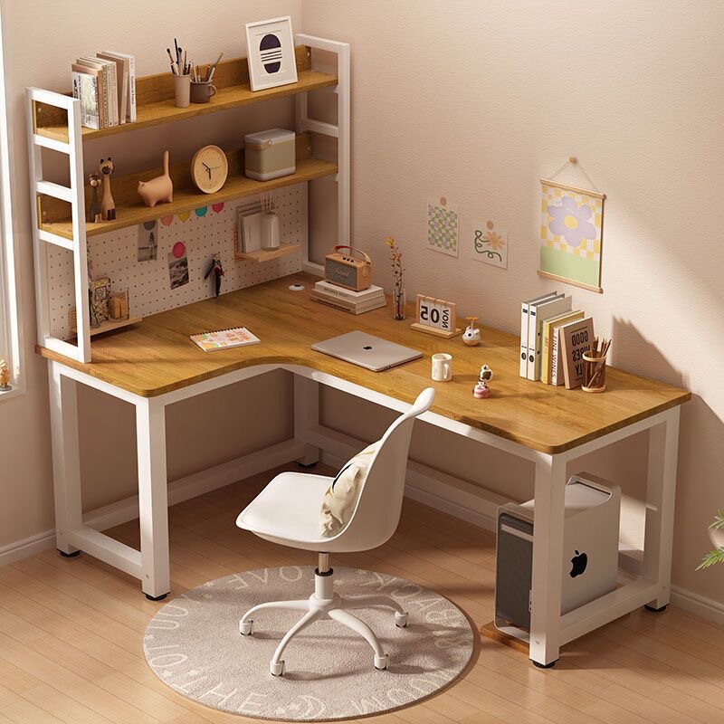 Corner Desk Student Home-Use Bookshelf Integrated Study Desk Light Luxury Modern Cream Style Pegboard Desktop Computer Desk