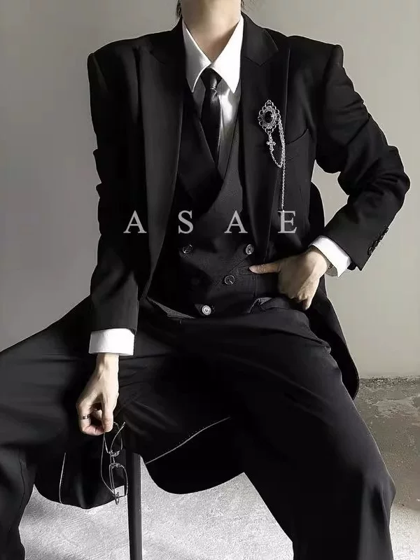 Black trench coat, long jacket, high-quality style