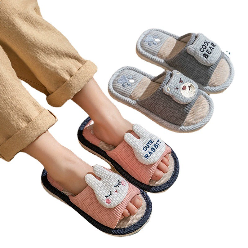 Детские льняные тапочки «Год Кролика» для девочек, подходят для всех сезонов, летние домашние повседневные тапочки с мультяшным принтом для мальчиков оптом