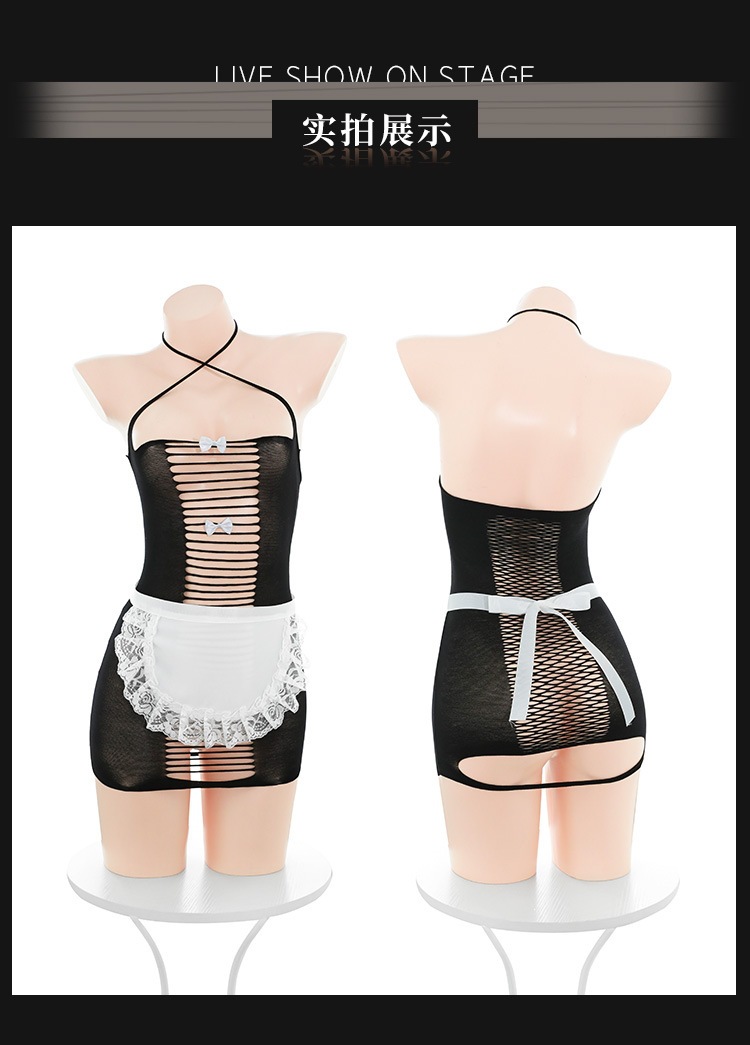 Feimu Maid Mesh Lingerie Set with Apron and Gloves, Sheer Open-Chest Costume — detail image 25
