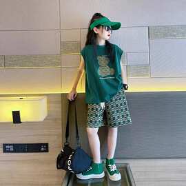 女童背心短裤套装夏季2025新款炸街网红夏装女大童潮酷穿搭两件套