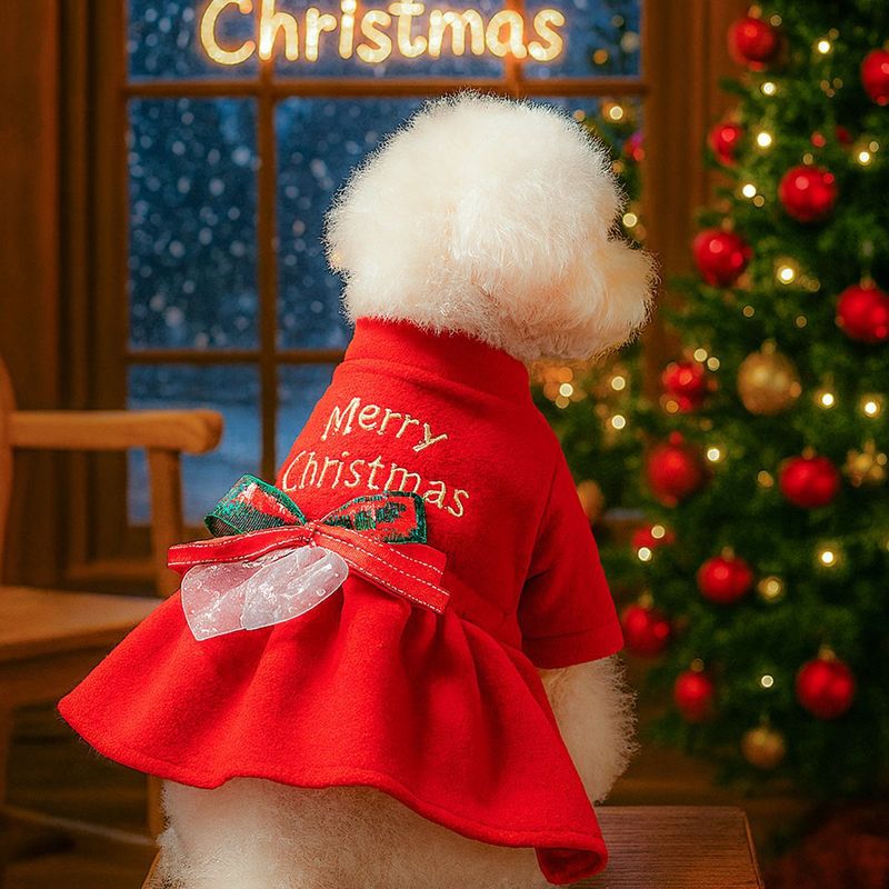 2025 秋冬ハロウィンペットかわいい子犬と子猫カジュアルファッションドレスメリークリスマススカート|undefined