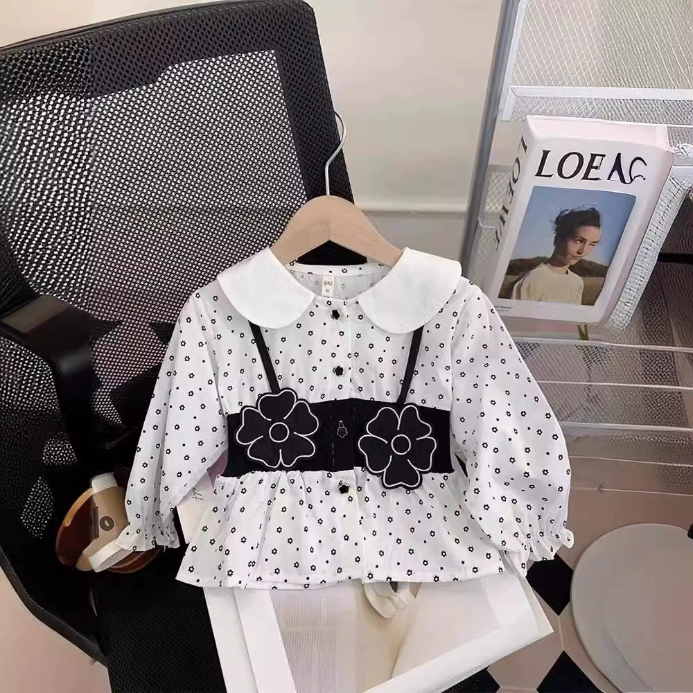 Spring autumn cute set girl's, shirt, flared trousers, new collection