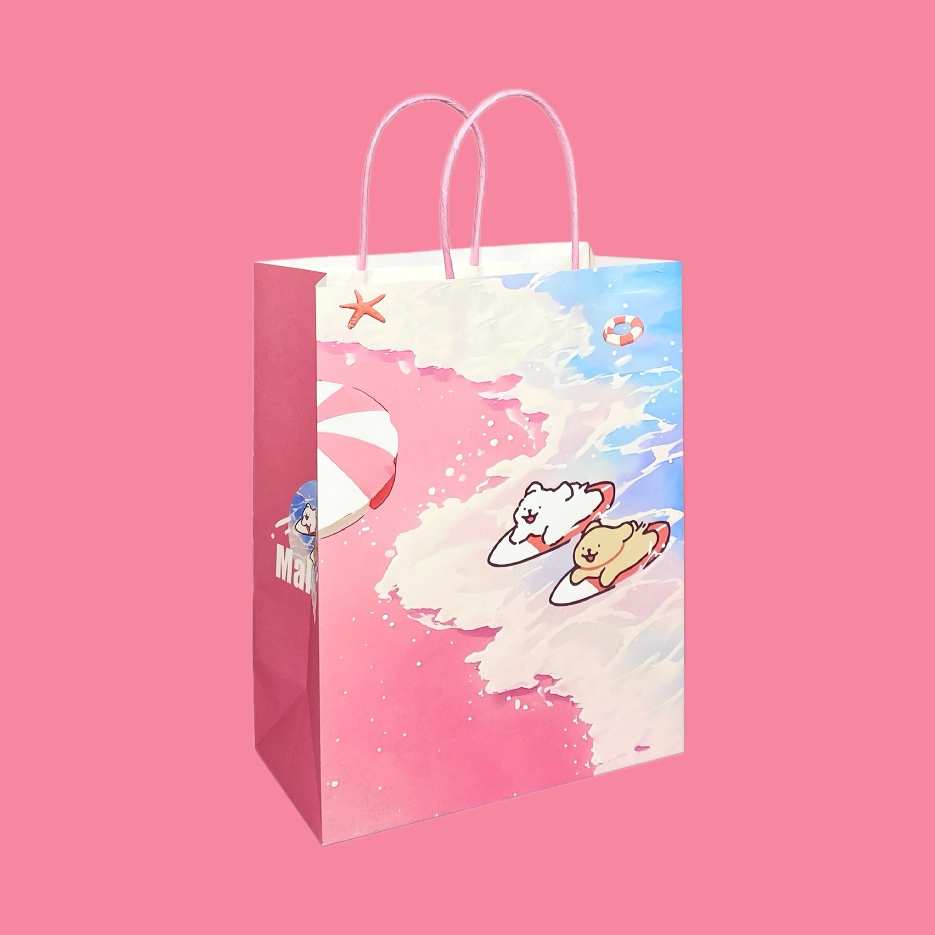 새로운 핑크 서핑 라인 강아지, 흰색 소가죽, 대형 21*11*27cm(특정 크기는 그림에 표시됨)