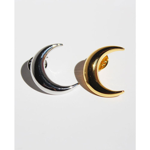 Elegant and luxurious European and American style high-end light reflective moon shape brooch with geometric arc design, suit accessory, brass gold plated, 514