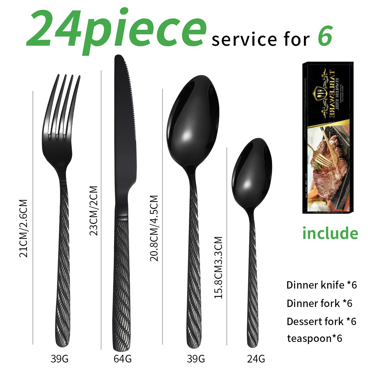 블랙 24 피스 세트/6 명