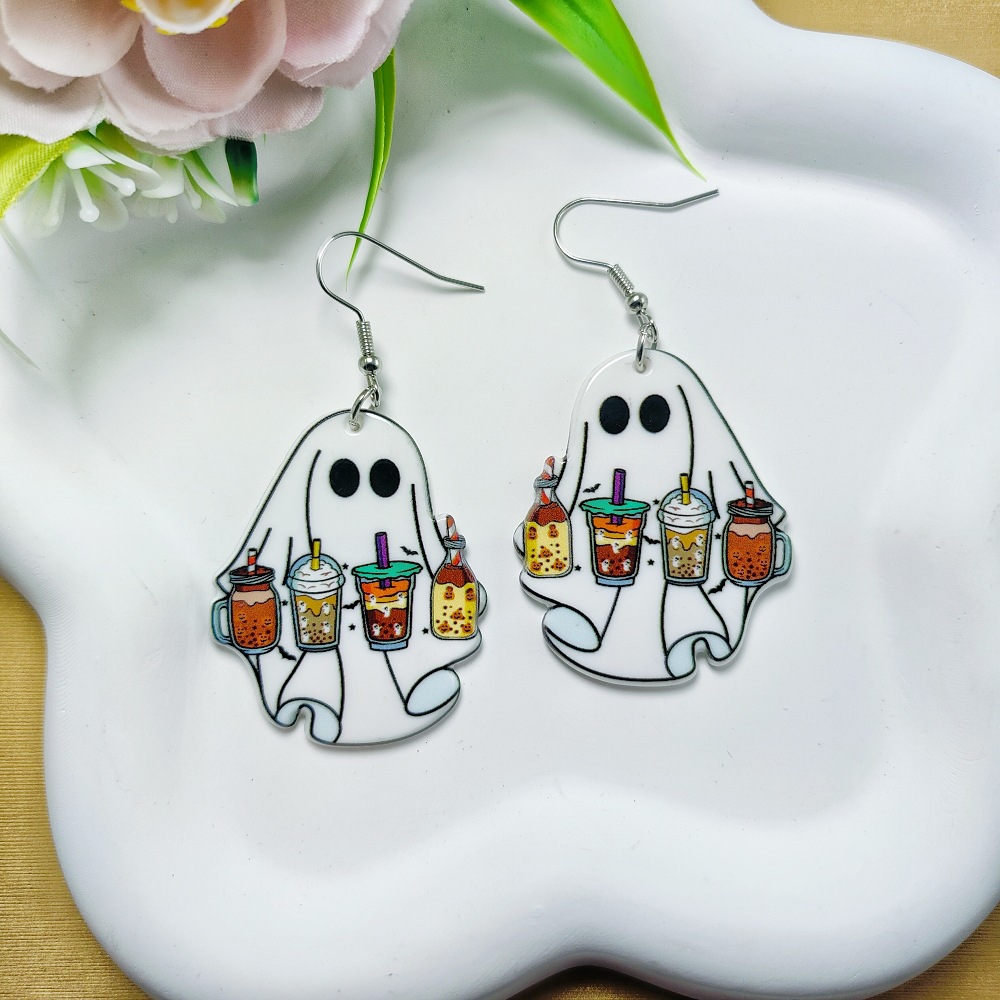 9g Weight Iron Ear Needle Material Drop Earrings Classification 1 Pair Quantity Holiday, Party Occasion Arylic Material Halloween Festival Floral, Bat Pattern Women's Gender Casual, Simple Style Style 1 Pair Halloween Casual Simple Style Floral Bat Arylic Drop Earrings 3