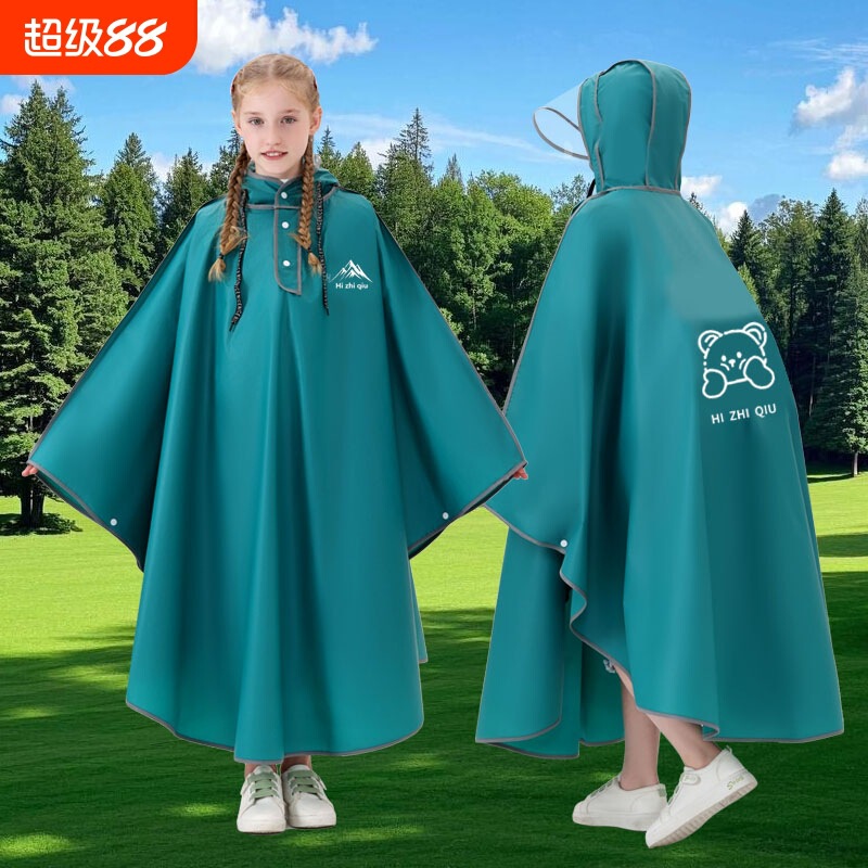 Thickened Kidsren's Raincoat for Boys and Girls with School Bag, Primary School Students Go to School, Full-Body Rainproof Cloak-Style Poncho
