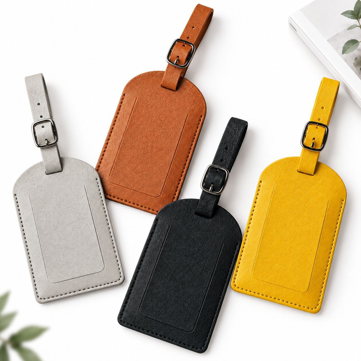 Custom-made cross-border leather luggage tags, PU travel suitcase tags, checked baggage tags, and boarding pass tags, available with gold foil stamping and embossing for logo customization