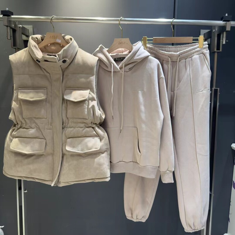 潮牌25ss秋冬新款三件套棉服马甲+卫衣加绒加厚搭配马甲三件套|undefined
