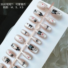 30片手工穿戴美甲可愛黑貓爪卡通款百搭可愛可拆卸成品美甲貼片