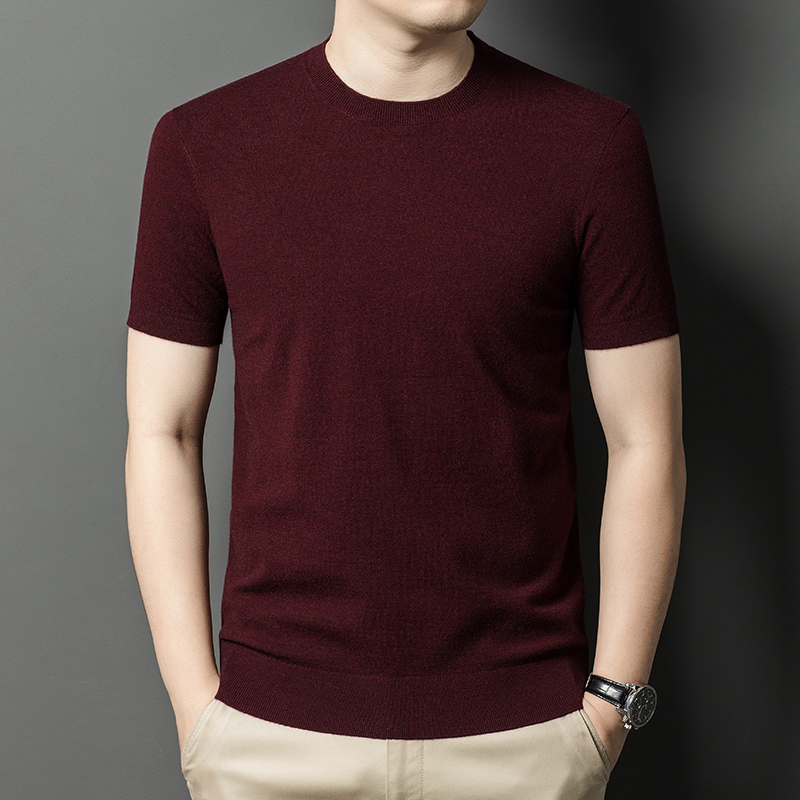 Ordos 100% cachemira pura, hombre de manga corta, suéter de lana de punto de cuello medio alto, suéter de manga media gruesa