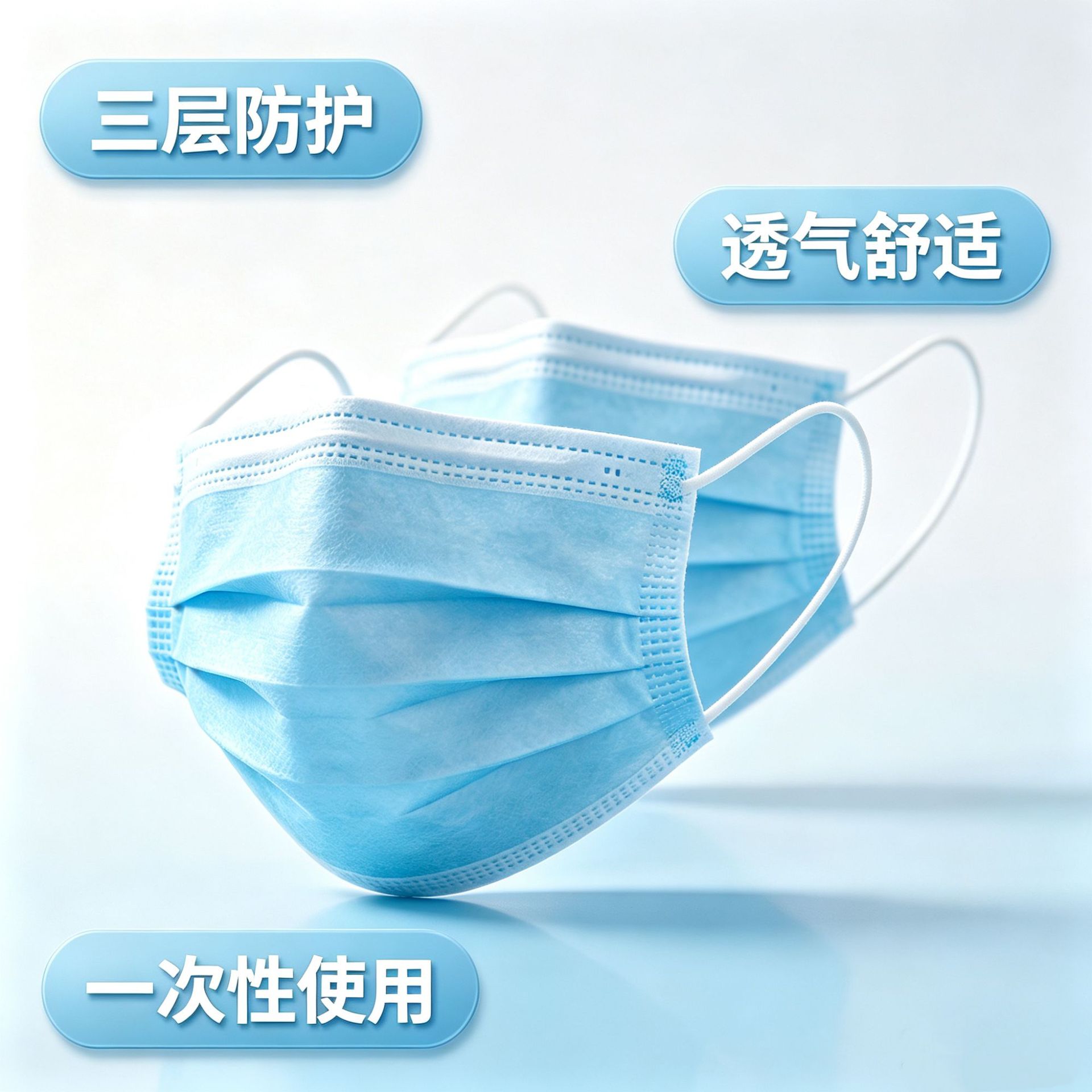Disposable Masks, Individually Packaged, Three-Layer Non-Woven Fabric, Dust-Proof, Breathable, Enlarged and Widened, Ear-Hanging Type, Pack of 50