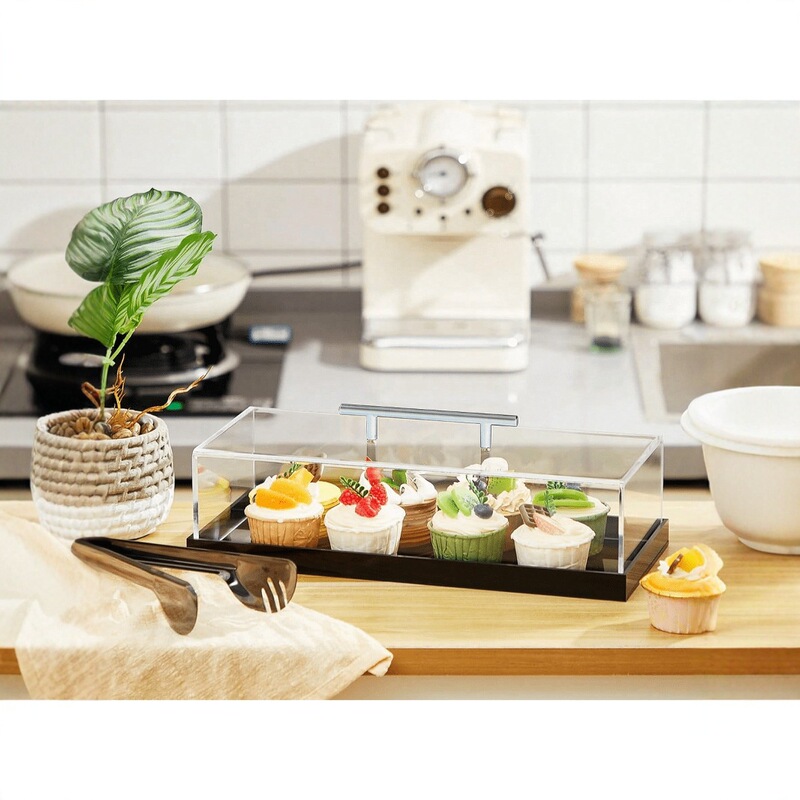 アクリル収納ボックス食品パン菓子展示ボックス透明長方形サービストレイ蓋付きパーティーテーブル|undefined