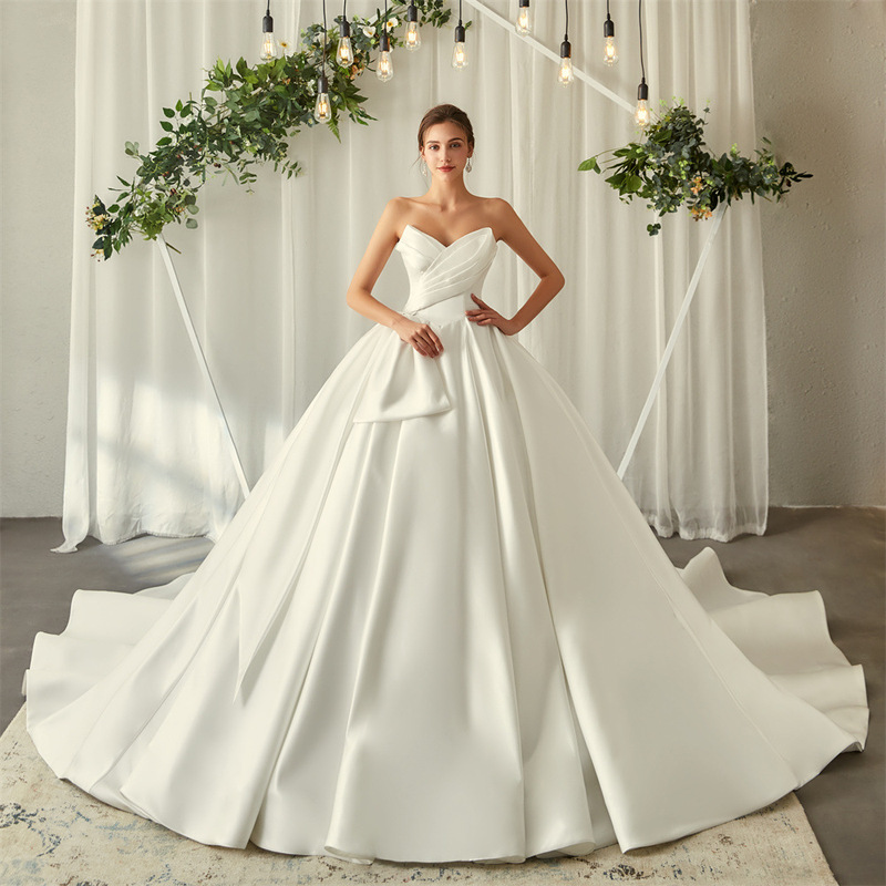 Bridal Simple Satin Tail Wedding Dress Sweetheart Collar Tube-length Large Style Wedding Bow Satin Prom Wedding Dress Bridal Simple Satin Tail Wedding Dress Sweetheart Collar Tube-length Large Style Wedding Bow Satin Prom Wedding Dress