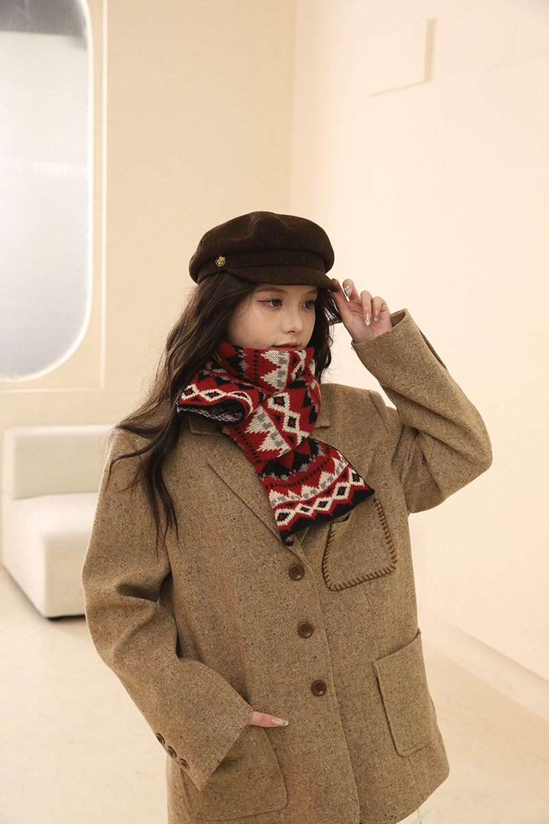 Fair-Island-Stil, Neujahrs- und Weihnachtsrot für Damen, vielseitig einsetzbar im Winter, warmer und dicker Strickschal_voghion.com