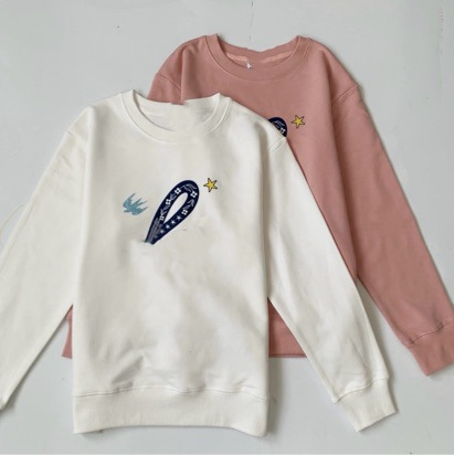 Japanese-Style Autumn Front Print Solid Color Crew Neck Sweatshirt Comfortable Versatile Sports Simple Elegant Stylish Slimming Height-Enhancing