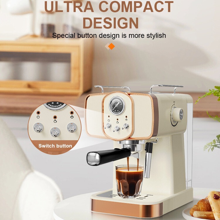Italian Espresso Semi-Automatic Pressure Coffee Machine Pump-Type Home Office Milk Frother Temperature-Controlled Extraction Retro Italian Espresso Semi-Automatic Pressure Coffee Machine Pump-Type Home Office Milk Frother Temperature-Controlled Extraction Retro