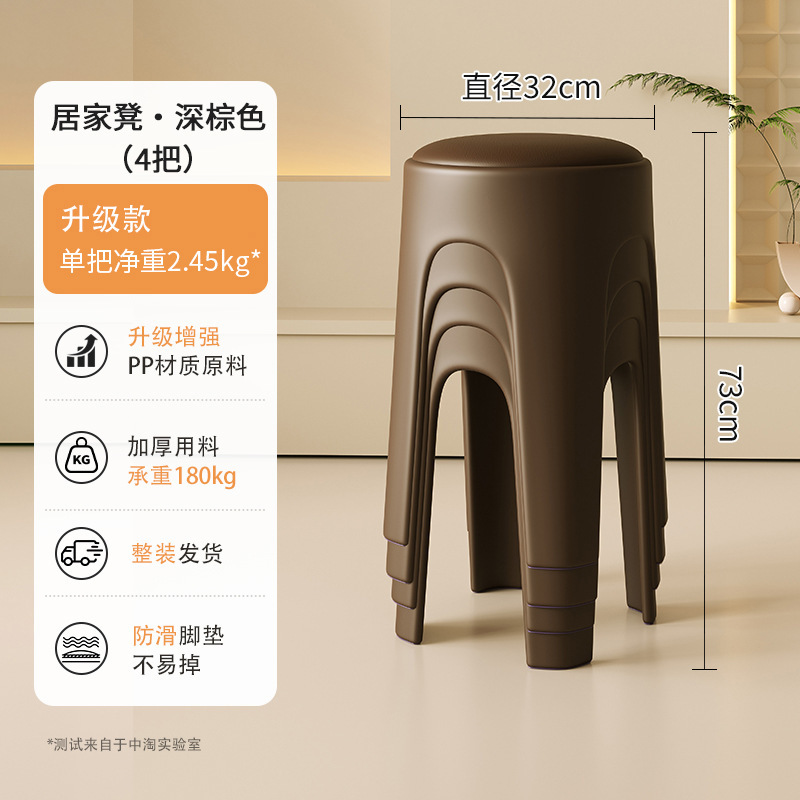 Los taburetes de plástico se pueden apilar para el hogar, taburetes redondos de crema de lujo ligero, mesa y silla de comedor de sala de estar, sillas de repuesto resistentes y duraderas