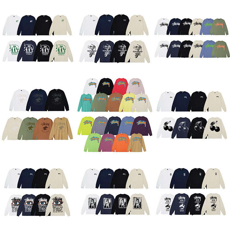 Cross-Border Export Wholesale Stussy Printed Long-Sleeved T-Shirt Trendy Brand Stu Casual Loose Bottoming Shirt Men's and Women's Sweatshirts