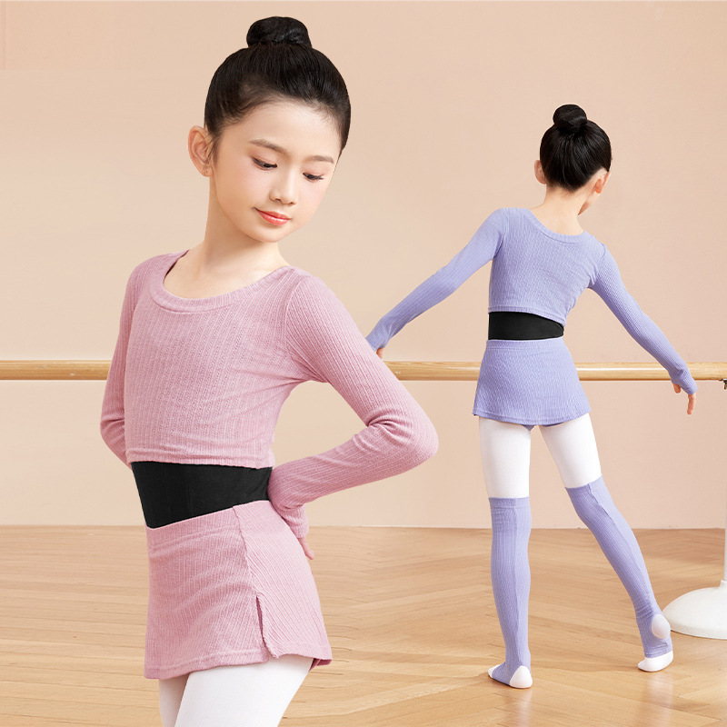 Ropa de baile para niños Otoño e Invierno ropa exterior de manga larga cintura alta cuello redondo jersey de dos piezas práctica de baile traje de entrenamiento