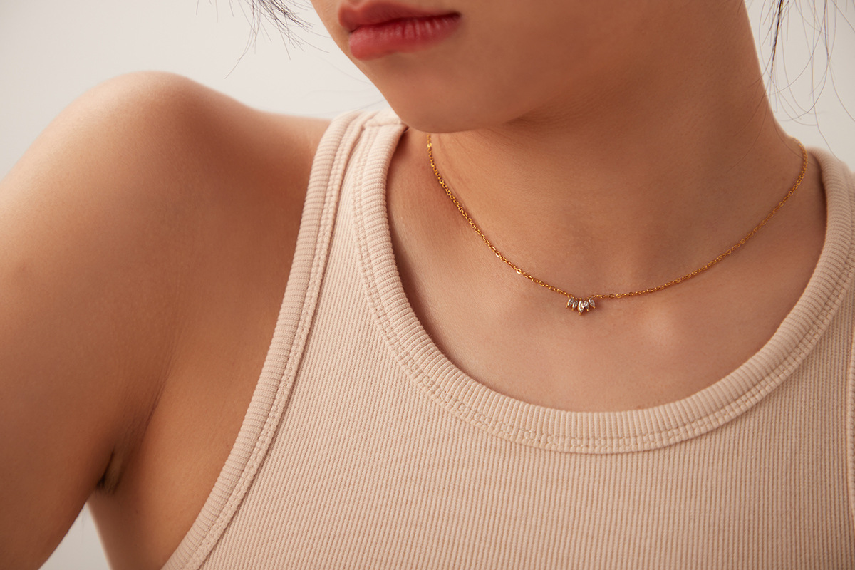 Fashion Geometric Stainless Steel Pendant Necklace Plating Zircon Stainless Steel Necklaces