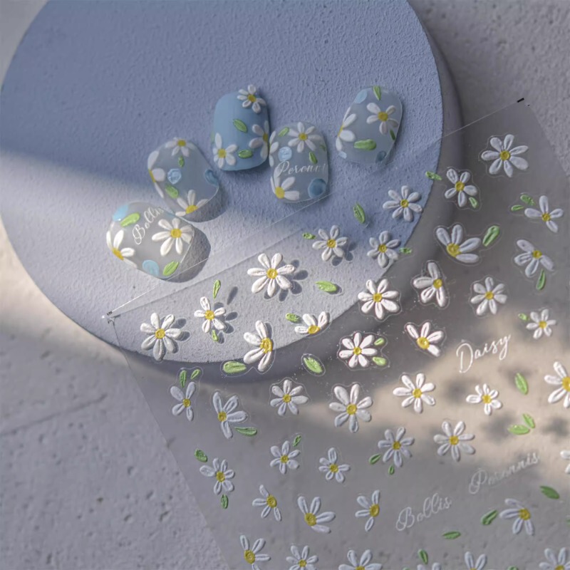Small Fresh Spring Day Small Daisy Nail Art Sticker Embossed Three-dimensional Romantic Flowers Spring Cute Nail Sticker Decoration