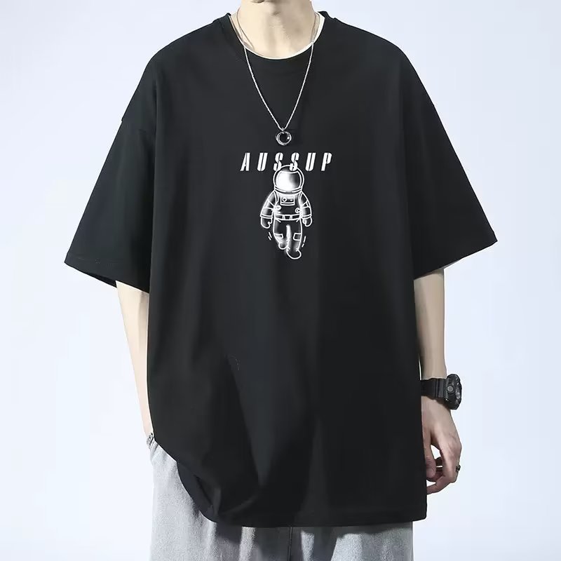 夏の新作半袖ルーズTシャツメンズトレンディカジュアル半袖トレンドTシャツボトリングシャツ五分袖トップ|undefined