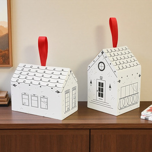 Ins Style European Simple Small House Box Black and White Comic Style Small Gift Gift Box Candy Chocolate Packaging Box