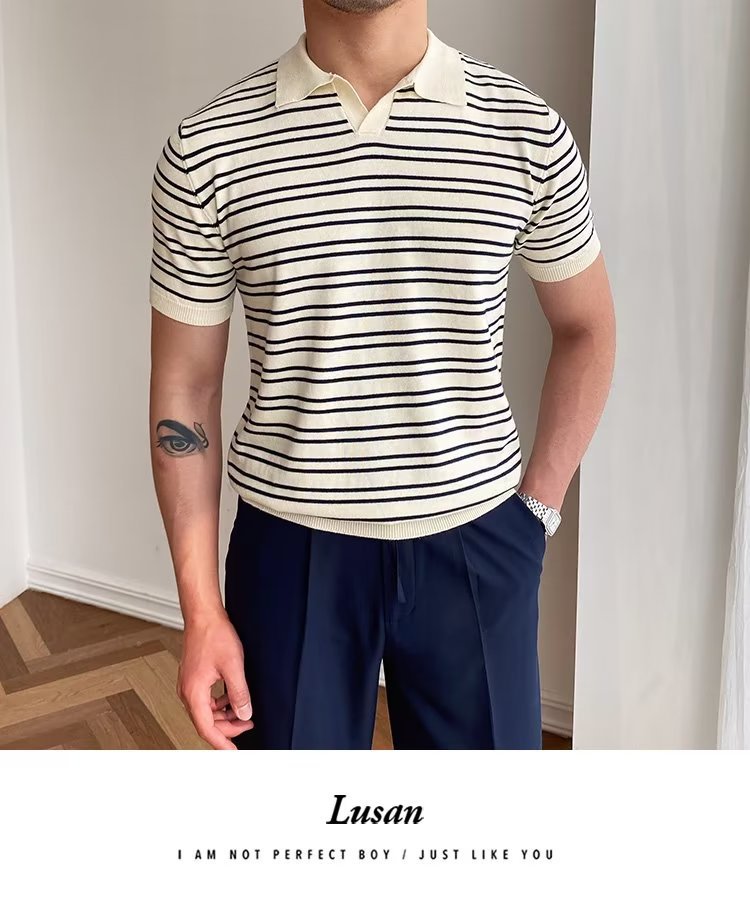 245g Weight Short Sleeve Sleeve Length Regular Sleeve Sleeve Type Polyester Fabric Type Regular Top Length Casual Occasion Turndown Neckline Slim Fit Type Stripe Pattern Summer, Spring Season Men's Gender Classic Style Style 3XL, M Size Wholesale Men's Polyester Classic Style Stripe Short Sleeve Men's T-shirt 5