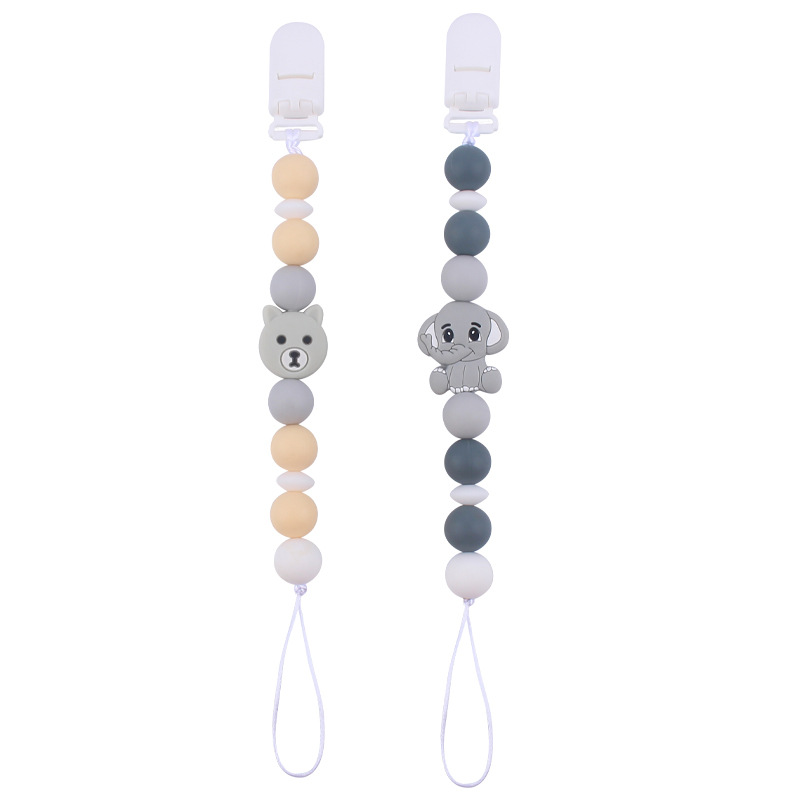 Suministros para bebés chupete cadena creativa bebé animal de silicona mordedura cadena anti-caída molar dos conjuntos