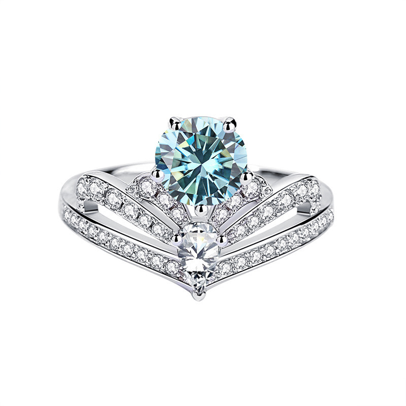 Nuevo anillo de piedra de moissan de 1 quilate de plata esterlina 925 de la corona europea y americana de lujo ligero de la fuente de anillo de anillo