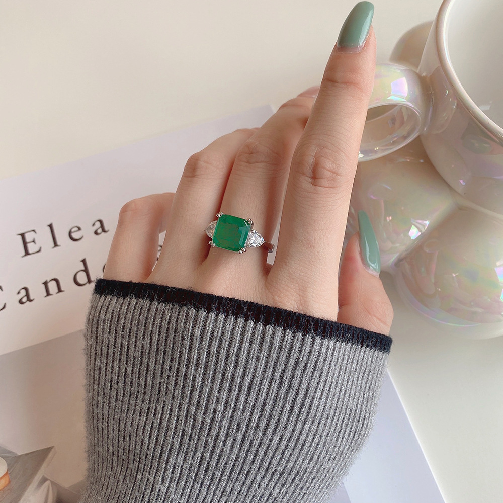 Retro Geometric Sterling Silver Inlay Zircon Rings 1 Piece