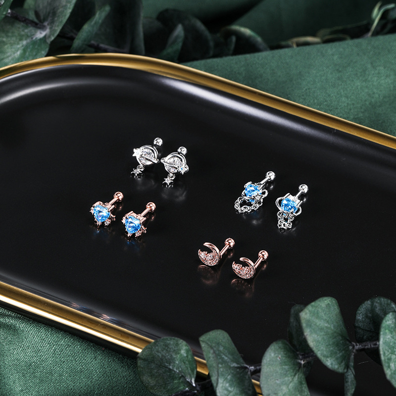 Elegant All-Match Star Moon Earrings with CZ Zircon Stainless Steel for Women detail image 10