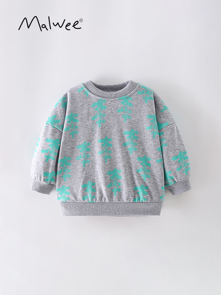 Malwee chaqueta de niño otoño y invierno nuevo estilo europeo y americano camiseta de cuello redondo para niños de manga larga impresa casual chaqueta de niños