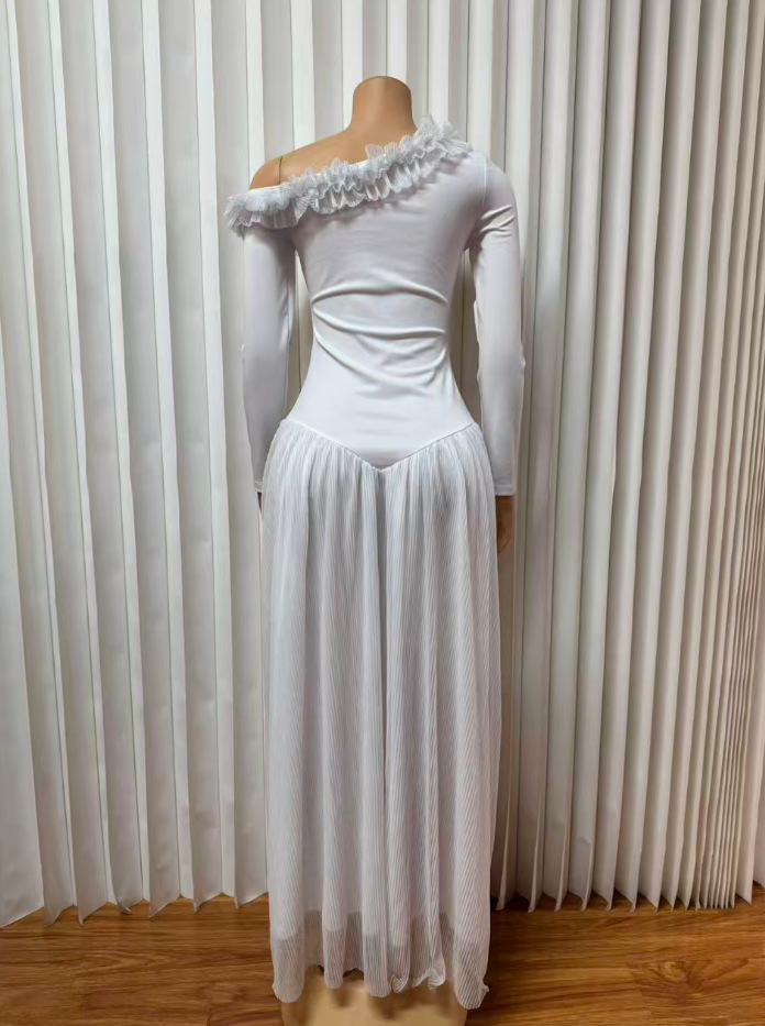 New Spring Retro Luxury Banquet Dress Slimming Long Sleeve Pleated Skirt Women's Fashion Dress_ecoleips.com