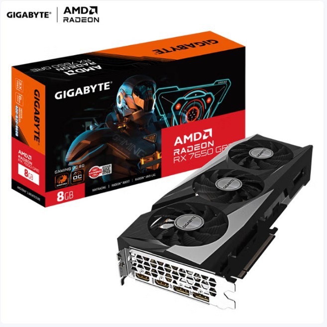 技-嘉魔鹰Radeon RX 7650 GRE GAMING OC 8G 电竞游戏设计AI显卡