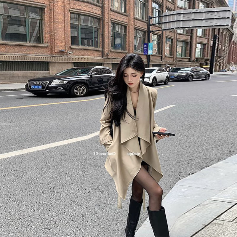 春秋中长款百搭英伦风衣女时髦小个子感西装外套潮|undefined