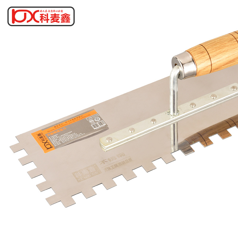 Kemaixin serrated trowel wooden toothed mud trowel tiling thickened stainless steel plaster knife tile laying tool
