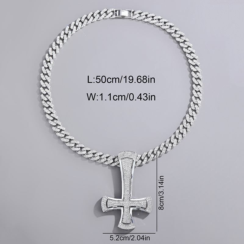 Explosiven Hip-Hop Diamant ëmgedréint Kräiz Anhänger Rock Nuetsclub Männer personaliséiert Halskette Bijouen_voghion.com