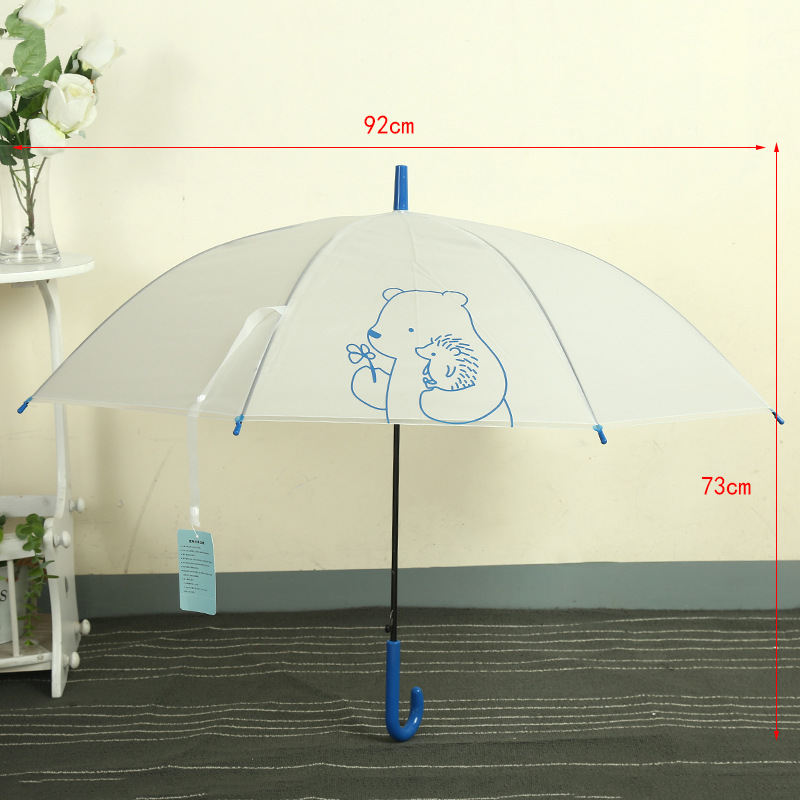 韩版马卡龙彩色透明雨伞直杆长柄自动雨伞卡通可爱雨伞工厂定制详情图9