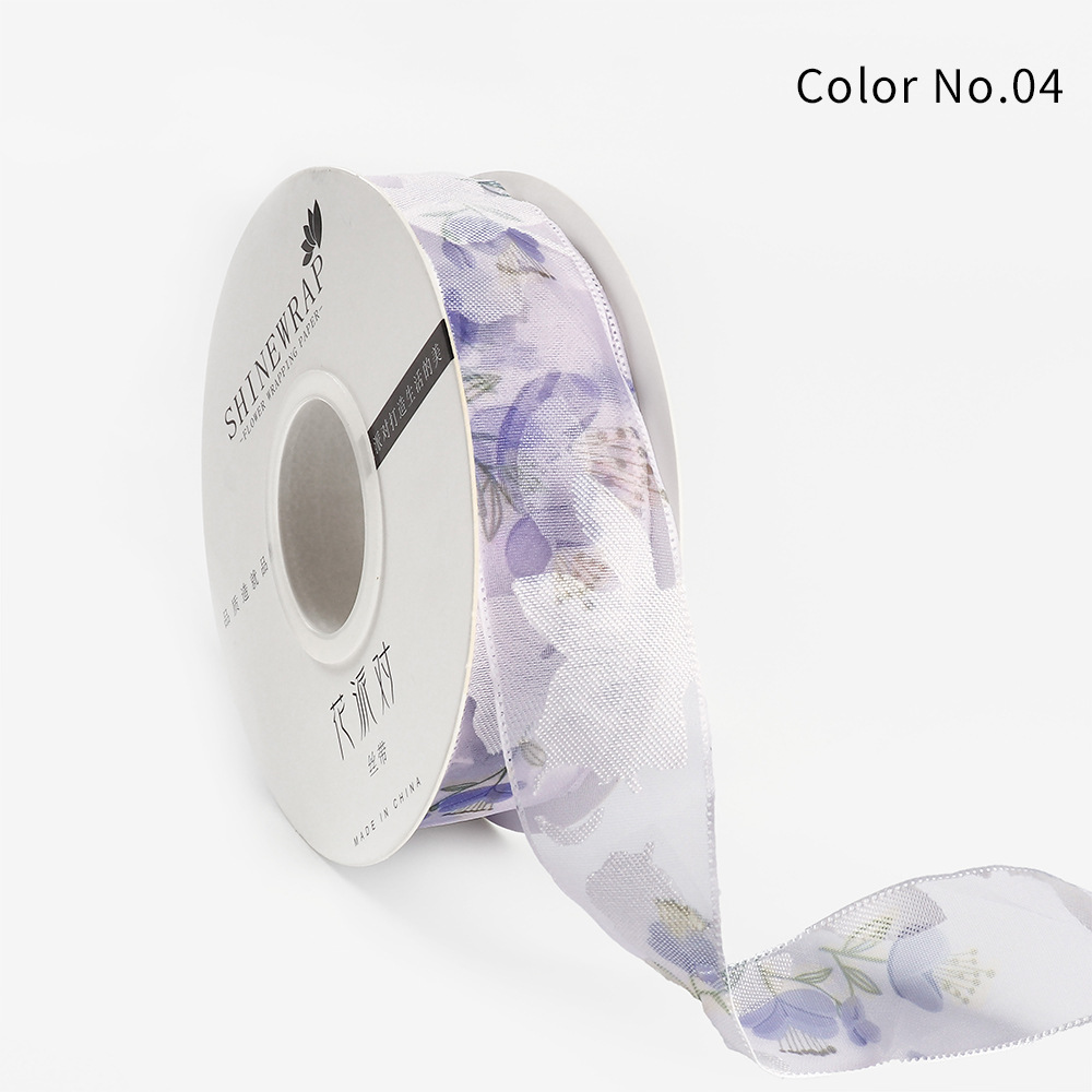 Fabricantes de fiestas de flores al por mayor nueva impresión de cinta 2.5CM envases de flores tiendas de flores regalo ramo de cinta