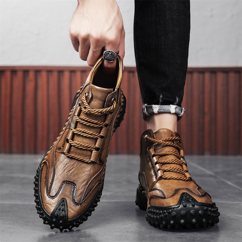 Men's Martin Boots High-Top Autumn And Winter Outdoor Casual Leather Shoes Non-Slip Wear-Resistant Work Short Boots Men_vogvips.com