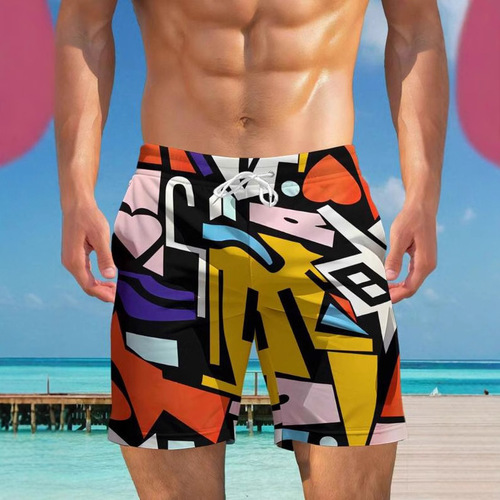 New European and American fashionable casual breathable high-quality printed men's casual shorts
