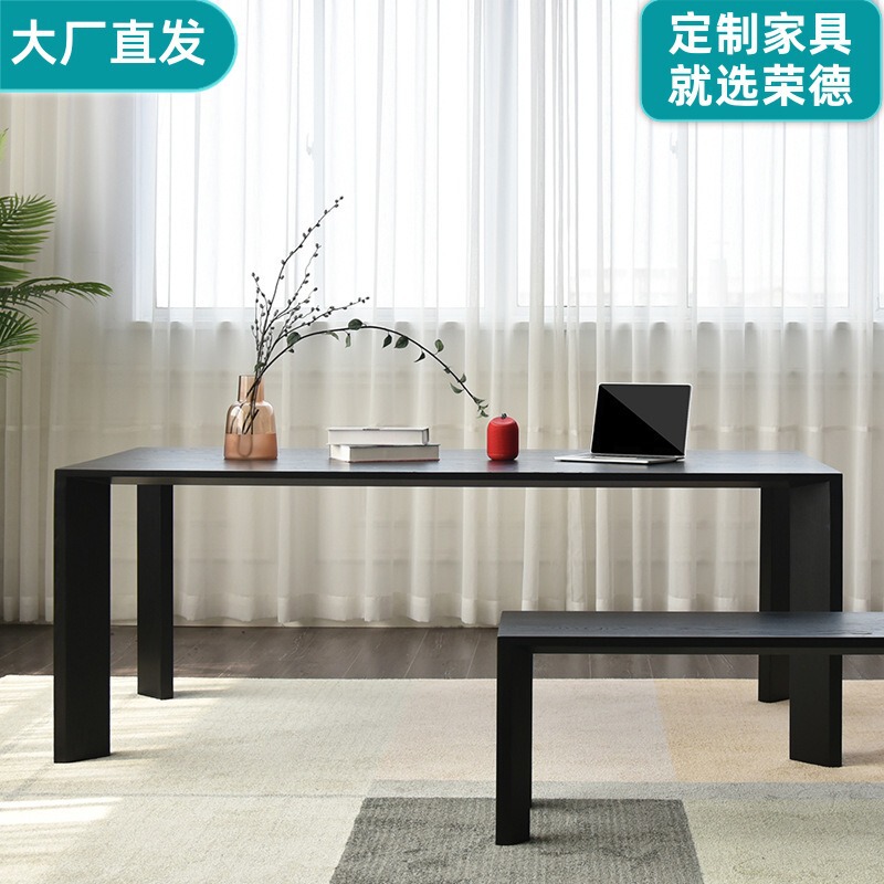 Minimalist style solid wood dining table living room home white wax Black large desk long table Workbench study table
