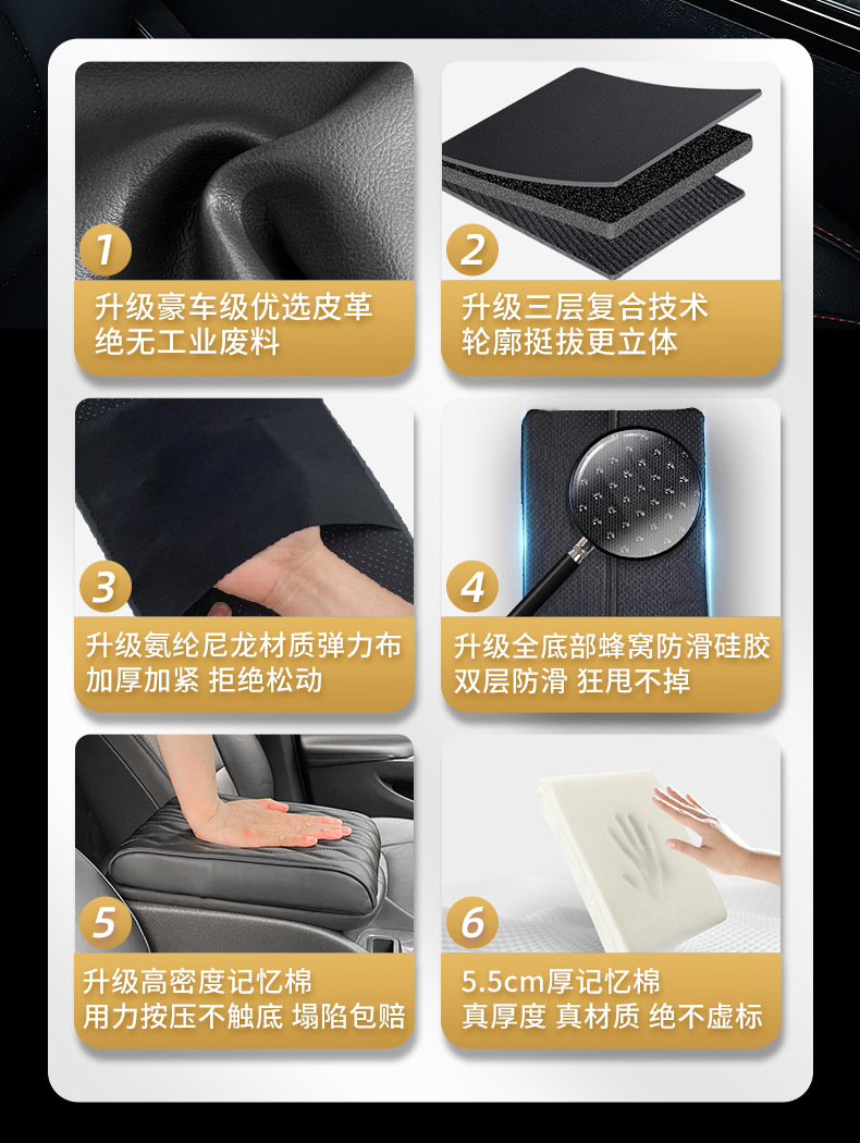 Multifunctional Tissue Box Armrest Box Pad Heightening Car Central Armrest Box Pad Memory Foam Protective Cover Interior Modification
