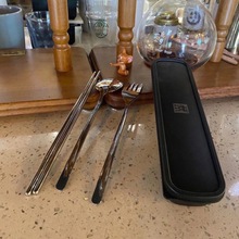 筷子勺子套装不锈钢便携式旅行餐具盒装三件套餐具一件跨境热