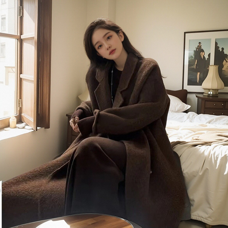 Camel Velvet Mulberry Silk and Sheep Wool Double-sided Velvet Coat Women's Mid-length Thickened Lazy Wool Warm Jacket Camel Velvet Mulberry Silk and Sheep Wool Double-sided Velvet Coat Women's Mid-length Thickened Lazy Wool Warm Jacket