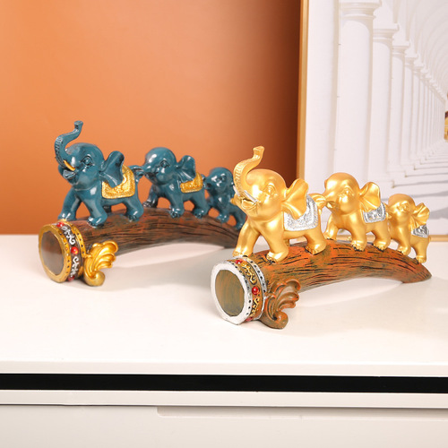 Cross-border new lucky elephant ornaments, auspicious three treasures, resin crafts, living room, wine cabinet, office desktop decorations