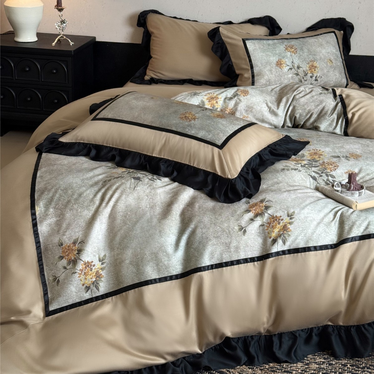 Retro Style Pastoral Florals Super Soft Warm Bedding Bedding High-End Tencel Cotton Brushed Four-Piece Set Rhein Manor